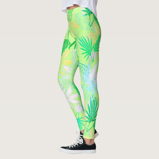 Palm Tree Leaves Tropical Pattern Leggings (Left)