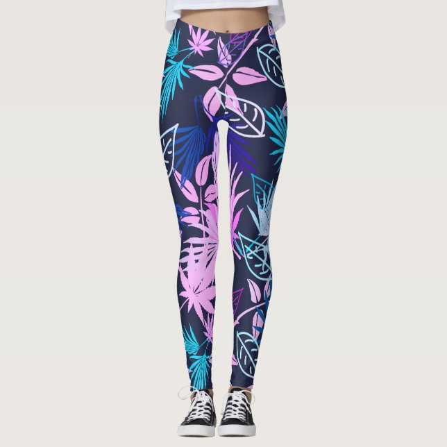 Palm Tree Leaves Tropical Pattern Leggings (Front)