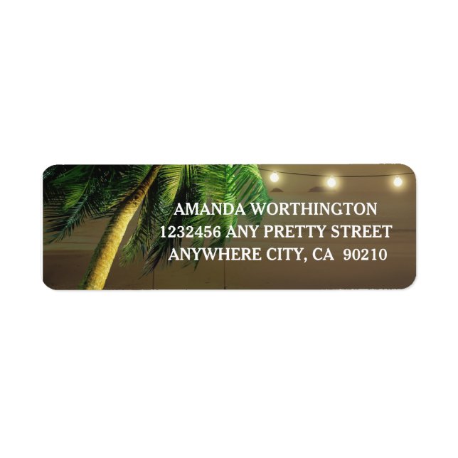 Palm Tree Lights Beach Wedding Address Labels (Front)