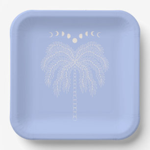 Palm tree line drawing white lilac moon phases  pa paper plate