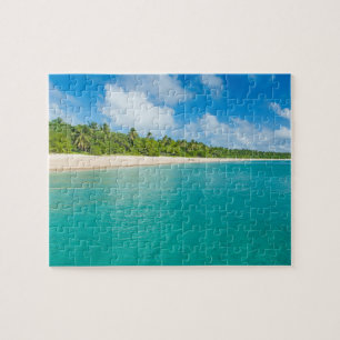Palm tree lined beach, Tonga Jigsaw Puzzle