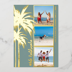 Palm Tree Mele Kalikimaka Christmas Photo Gold
