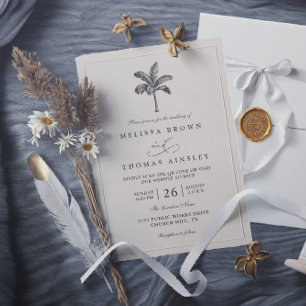 Palm Tree Minimalist Destination QR Code Wedding Invitation