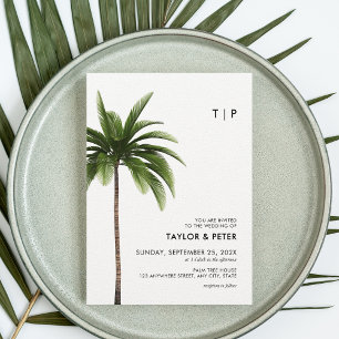 Palm Tree Minimalist Tropical Beach Photo Wedding Invitation