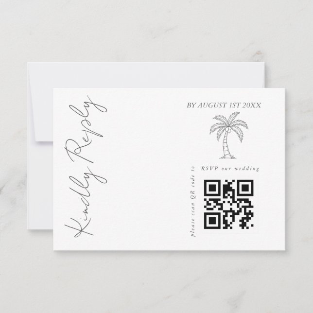 Palm Tree Modern Elegant Wedding QR code  RSVP Card (Front)
