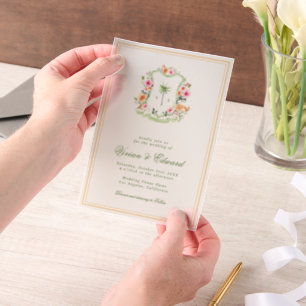 Palm Tree Monogram Crest Vellum Beach Wedding Vellum Invitations
