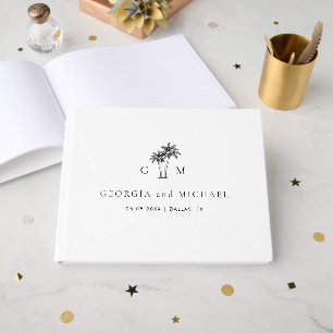 Palm Tree Monogram Elegant Beach Wedding Guest Book