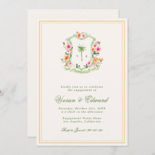 Palm Tree Monogram Tropical Beach Engagement Party Invitation