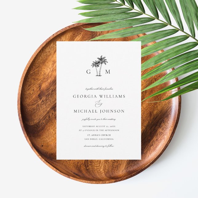Palm Tree Monogram Tropical Destination Wedding Invitation (Creator Uploaded)