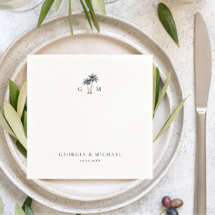 Palm Tree Monogram Tropical Destination Wedding Napkin