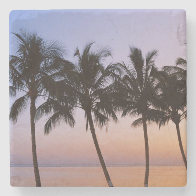 Palm tree, morning stone coaster (Front)
