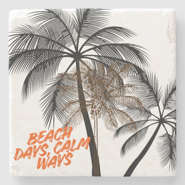 Palm Tree Motivation Art – Fully Customisable Stone Coaster (Front)