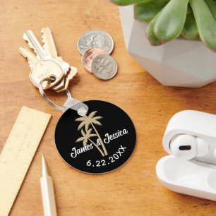 Palm Tree Name and Date Template Wedding Favour Key Ring