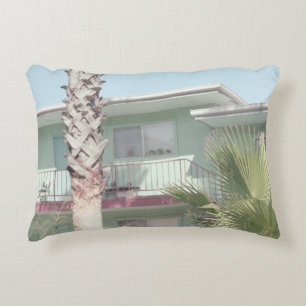 PALM TREE NEAR WHITE CONCRETE HOUSE DECORATIVE CUSHION