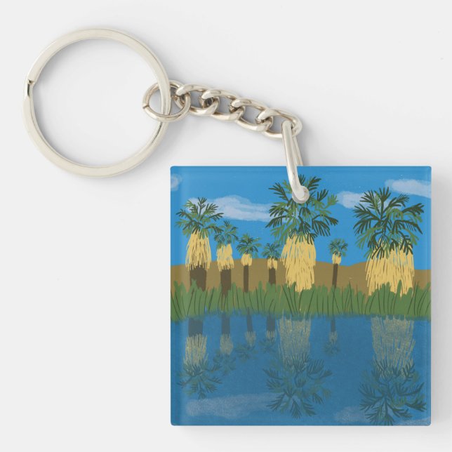 Palm Tree Oasis California Desert Coachella Valley Key Ring (Front)