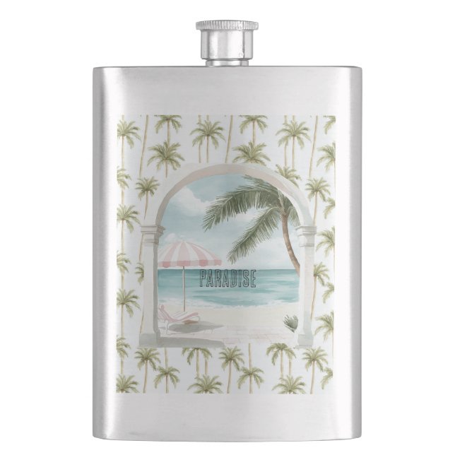 Palm Tree Ocean Paradise Hip Flask (Front)
