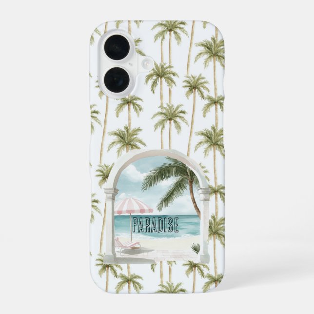 Palm Tree Ocean Paradise iPhone 16 Case (Back)