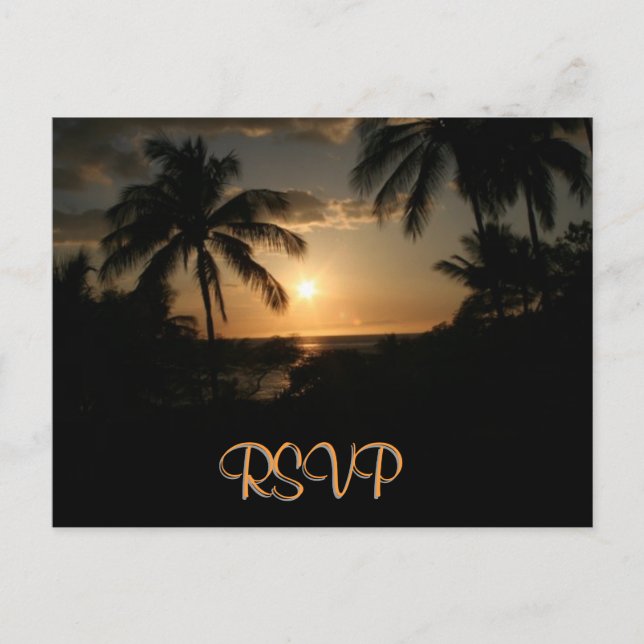 Palm Tree Ocean Sunset RSVP Invitation Postcard (Front)