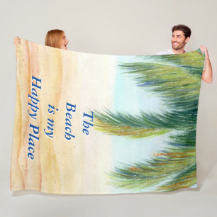 Palm tree on a sunny day on the beach fleece blanket