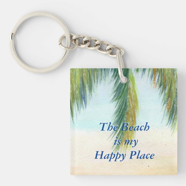 Palm tree on a sunny day on the beach key ring (Front)