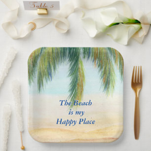 Palm tree on a sunny day on the beach paper plate