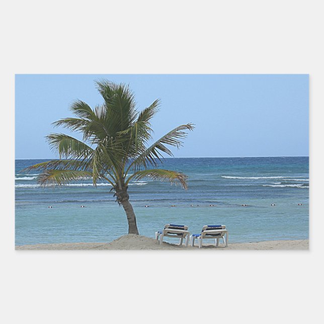 Palm Tree on the Beach Rectangular Sticker (Front)