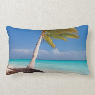 Palm tree on the ocean beach lumbar cushion