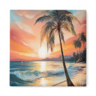 Palm Tree On Tropical Beach At Sunset