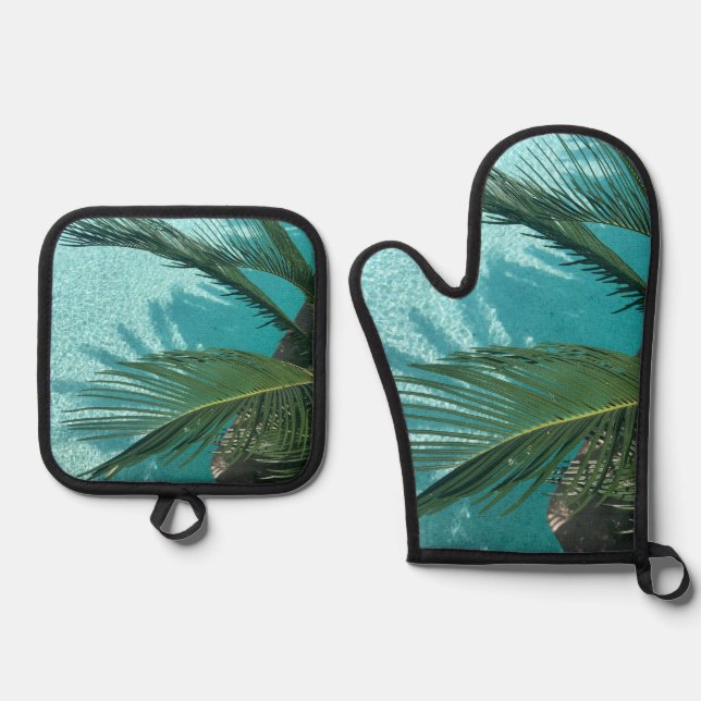 palm tree over the water oven mitt & pot holder set (Front)