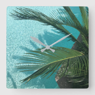 palm tree over the water square wall clock