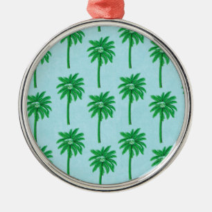 Palm Tree Pattern on Blue Metal Tree Decoration