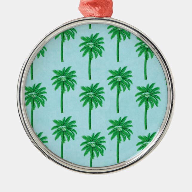 Palm Tree Pattern on Blue Metal Tree Decoration (Front)