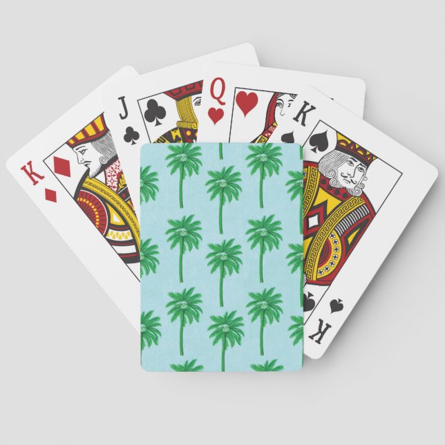 Palm Tree Pattern on Blue Playing Cards (Back)