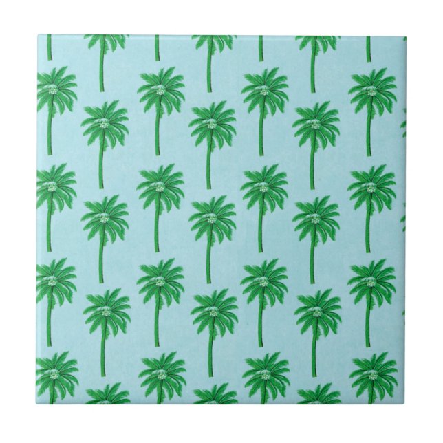 Palm Tree Pattern on Blue Tile (Front)