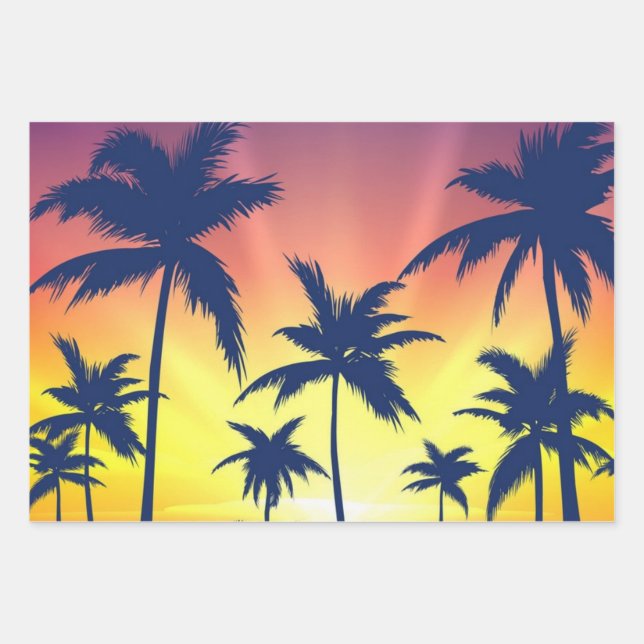 Palm tree pattern wrapping paper sheet (Front)