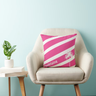 Palm Tree Personal Hot Pink Stripe Throw Pillow