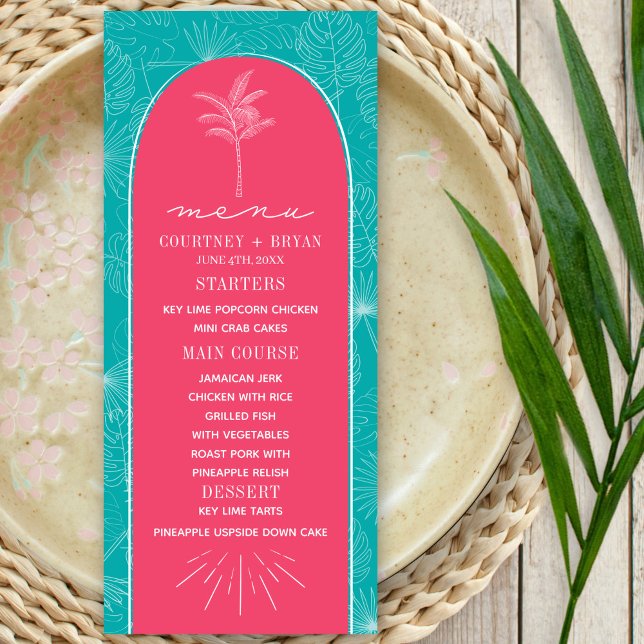 Palm Tree Pink & Blue Beach Wedding Menu (Creator Uploaded)