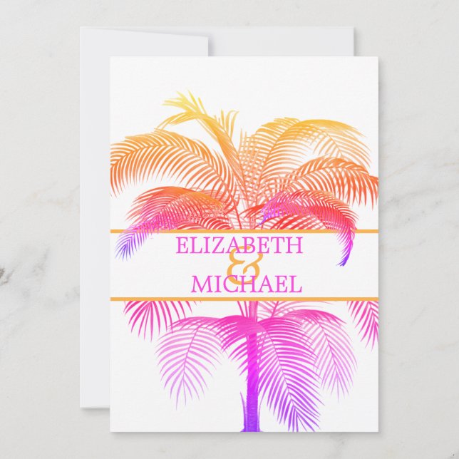 Palm Tree Pink Elegant Wedding Modern Rehearsal  Invitation (Back)