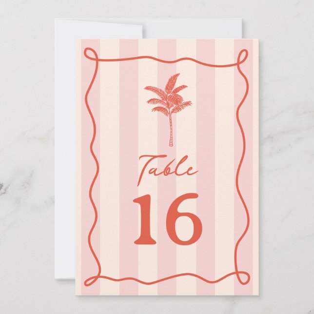 Palm Tree Pink Stripe Wedding Invitation (Front)