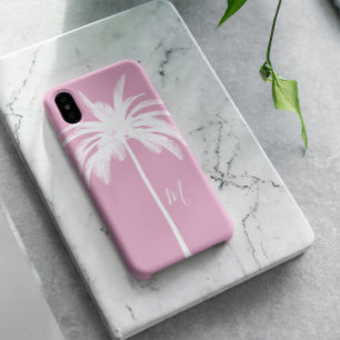 Palm Tree Pink White Tropical Elegant Monogram Case-Mate iPhone Case