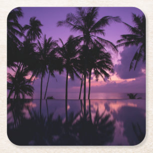 Palm Tree Reflection Square Paper Coaster