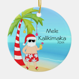 Palm Tree Relaxing Santa Hawaiian Christmas Ceramic Tree Decoration