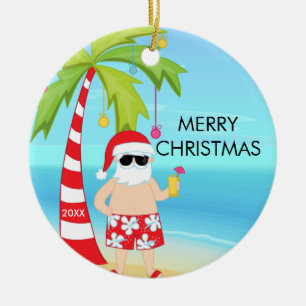 Palm Tree Relaxing Santa Tropical Christmas Ceramic Tree Decoration