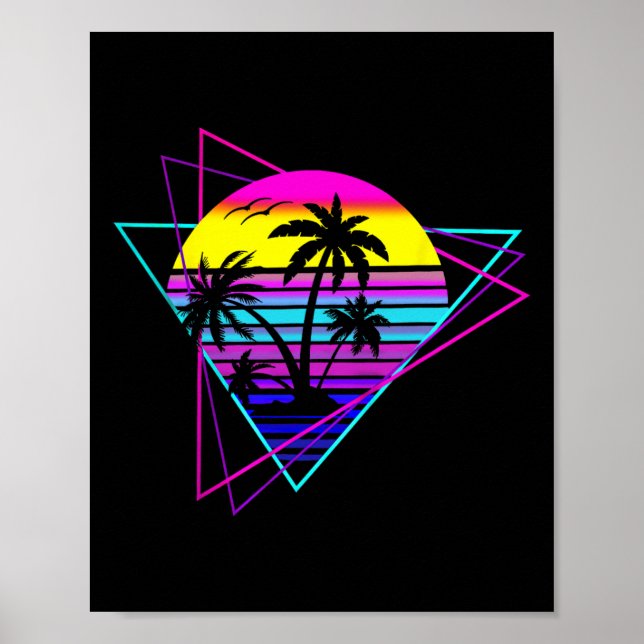 Palm Tree Retro Palm Tree 80s Eighties Summer Vaca Poster (Front)