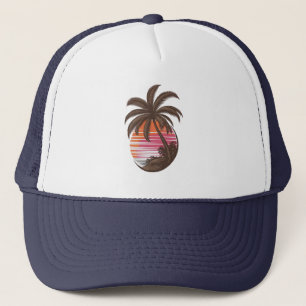 Palm Tree - Retro Style Tropical Beach sunset      Trucker Hat