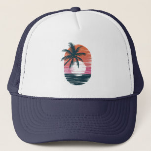Palm Tree - Retro Style Tropical Beach sunset      Trucker Hat