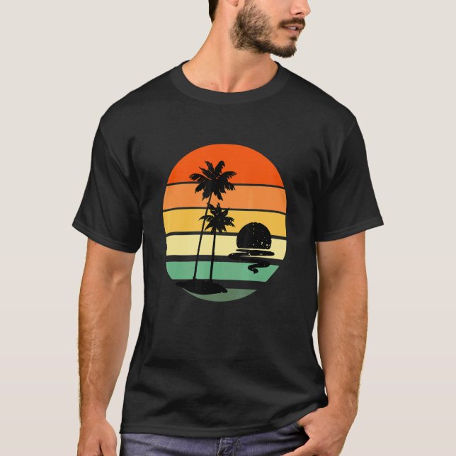 Palm Tree  Retro Style Tropical Beach T-Shirt (Front)