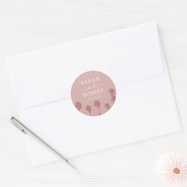 Palm Tree Romance Wedding Suite Classic Round Sticker (Envelope)