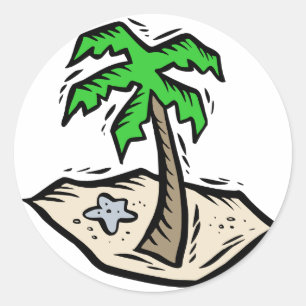 Palm Tree Sandy Beach Classic Round Sticker