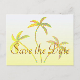 Palm Tree Save the Date Golden Glitter Announcement Postcard